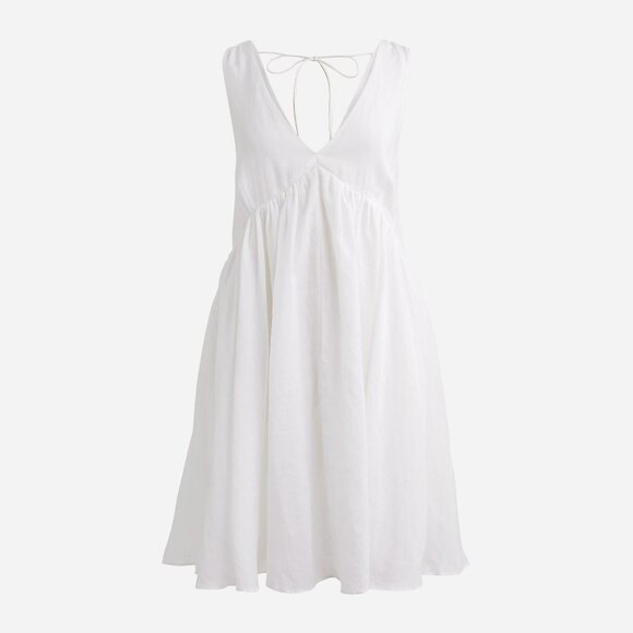 🆕J CREW Swingy V-Neck Mini Kelly Dress White Ramie Small #BI661 - Picture 2 of 6